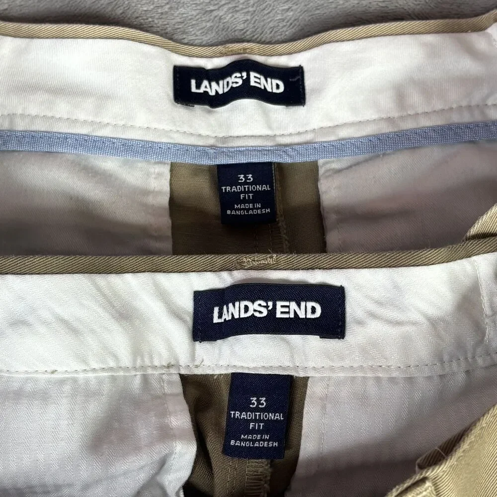 Lands' End Pants Mens 33x30 Beige Khakis Classic Fit Flat Front Cotton lot of 2 - Picture 3 of 11